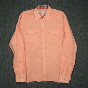 Mr Turk Shirt Mens‎ Large Coral Orange 100% Linen Long Sleeve Button